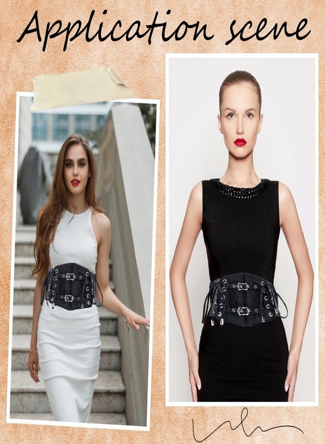 CABODYALS Black Faux Leather Waist Corset Belt Wide Vintage Medieval Around Obi Trendy Elastic Lace Up Waistband Belts with Alloy Buckle Loosens Bulk for Women Dress Shirts Clothes Costume Accessories - Image 4